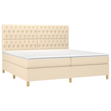 vidaXL Κρεβάτι Boxspring με Στρώμα & LED Κρεμ 200x200 εκ. Υφασμάτινο