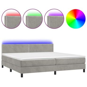 vidaXL Κρεβάτι Boxspring με Στρώμα & LED Αν.Γκρι 200x200 εκ. Βελούδινο