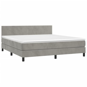 vidaXL Κρεβάτι Boxspring με Στρώμα & LED Αν.Γκρι 180x200 εκ. Βελούδινο