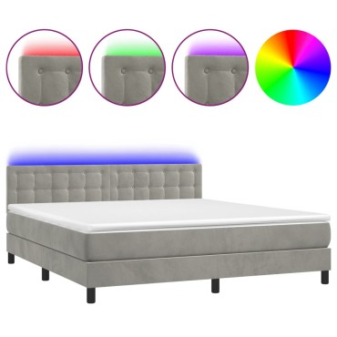 vidaXL Κρεβάτι Boxspring με Στρώμα & LED Αν.Γκρι 180x200 εκ. Βελούδινο