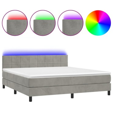 vidaXL Κρεβάτι Boxspring με Στρώμα & LED Αν.Γκρι 180x200 εκ. Βελούδινο