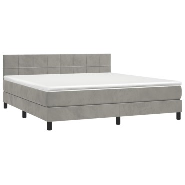 vidaXL Κρεβάτι Boxspring με Στρώμα & LED Αν.Γκρι 180x200 εκ. Βελούδινο