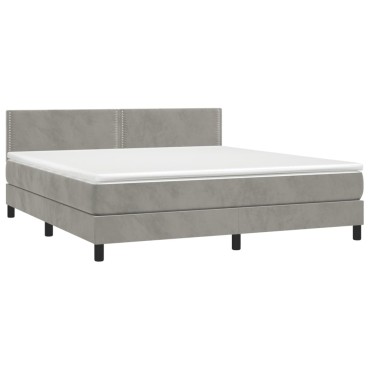 vidaXL Κρεβάτι Boxspring με Στρώμα & LED Αν.Γκρι 180x200 εκ. Βελούδινο