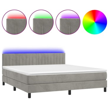 vidaXL Κρεβάτι Boxspring με Στρώμα & LED Αν.Γκρι 180x200 εκ. Βελούδινο