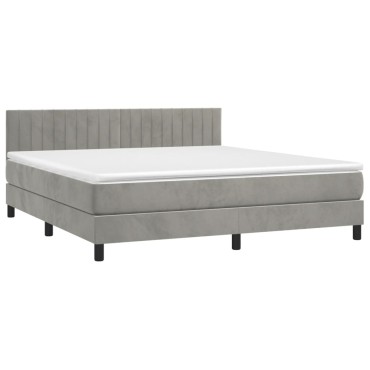 vidaXL Κρεβάτι Boxspring με Στρώμα & LED Αν.Γκρι 180x200 εκ. Βελούδινο