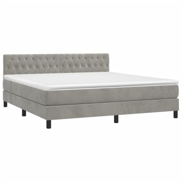 vidaXL Κρεβάτι Boxspring με Στρώμα & LED Αν.Γκρι 180x200 εκ. Βελούδινο