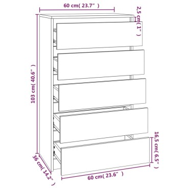 vidaXL Συρταριέρα Sonoma Δρυς 60x36x103cm από Επεξεργασμένο Ξύλο 1 τεμ.