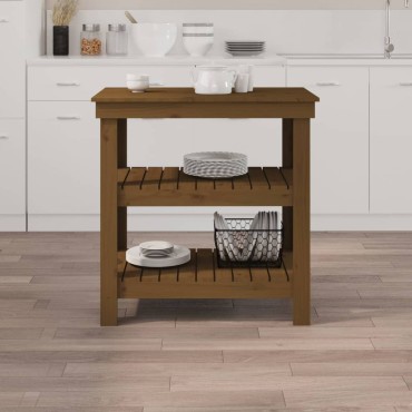 vidaXL Πάγκος Εργασίας Μελί Καφέ 78,5x50x80 εκ. Μασίφ Ξύλο Πεύκο