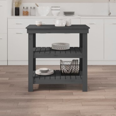 vidaXL Πάγκος Εργασίας Γκρι 78,5x50x80 εκ. από Μασίφ Ξύλο Πεύκου