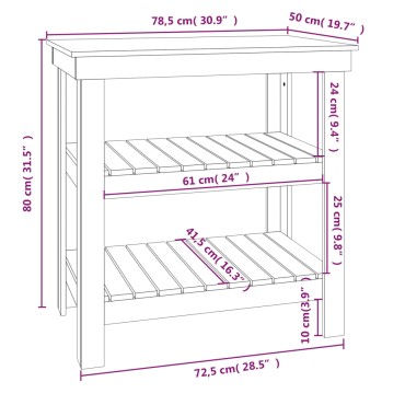 vidaXL Πάγκος Εργασίας Μαύρος 78,5x50x80 εκ. από Μασίφ Ξύλο Πεύκου