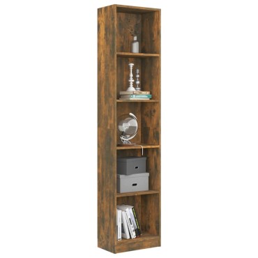 vidaXL Βιβλιοθήκη με 5 Ράφια Καπνιστή Δρυς 40x24x175cm Επεξεργ. Ξύλο 1 τεμ.