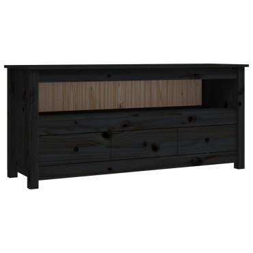 vidaXL Έπιπλο Τηλεόρασης Μαύρο 114x35x52cm από Μασίφ Ξύλο Πεύκου
