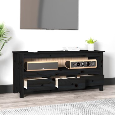 vidaXL Έπιπλο Τηλεόρασης Μαύρο 114x35x52cm από Μασίφ Ξύλο Πεύκου