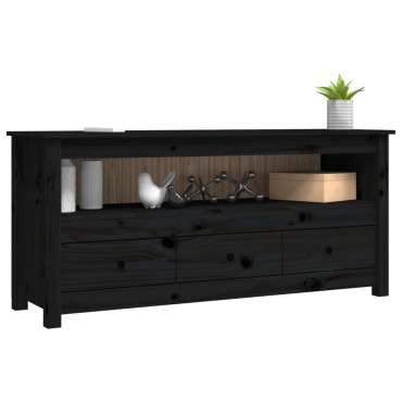 vidaXL Έπιπλο Τηλεόρασης Μαύρο 114x35x52cm από Μασίφ Ξύλο Πεύκου