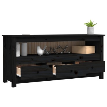 vidaXL Έπιπλο Τηλεόρασης Μαύρο 114x35x52cm από Μασίφ Ξύλο Πεύκου