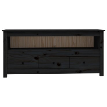 vidaXL Έπιπλο Τηλεόρασης Μαύρο 114x35x52cm από Μασίφ Ξύλο Πεύκου