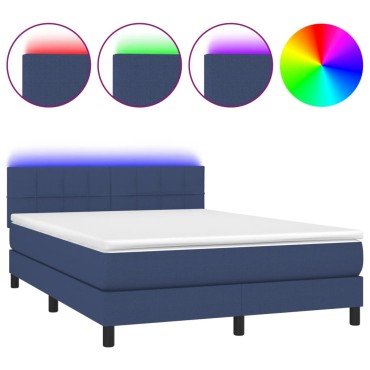 vidaXL Κρεβάτι Boxspring με Στρώμα & LED Μπλε 140x190 εκ. Υφασμάτινο
