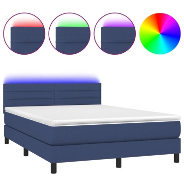 vidaXL Κρεβάτι Boxspring με Στρώμα & LED Μπλε 140x190 εκ. Υφασμάτινο