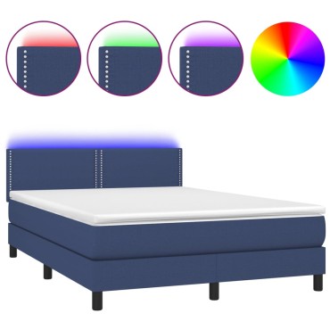 vidaXL Κρεβάτι Boxspring με Στρώμα & LED Μπλε 140x190 εκ. Υφασμάτινο