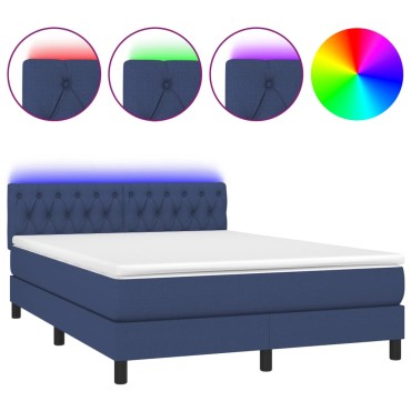 vidaXL Κρεβάτι Boxspring με Στρώμα & LED Μπλε 140x190 εκ. Υφασμάτινο