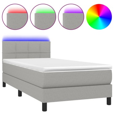 vidaXL Κρεβάτι Boxspring με Στρώμα & LED Αν.Γκρι 100x200 εκ Υφασμάτινο