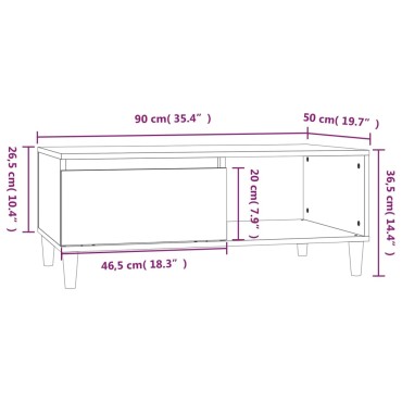 vidaXL Τραπεζάκι Σαλονιού Καπνιστή Δρυς 90x50x36,5cm Επεξεργ. Ξύλο 1 τεμ.