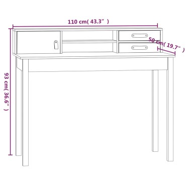 vidaXL Γραφείο Λευκό 110x50x93cm από Μασίφ Ξύλο Πεύκου 1 τεμ.