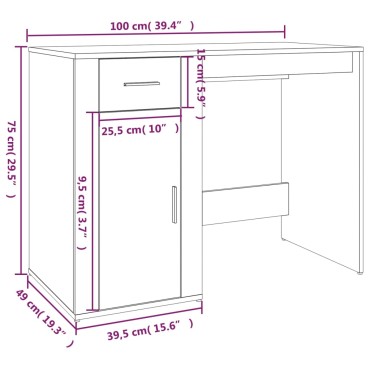 vidaXL Γραφείο Καπνιστή Δρυς 100x49x75cm από Επεξεργασμένο Ξύλο 1 τεμ.