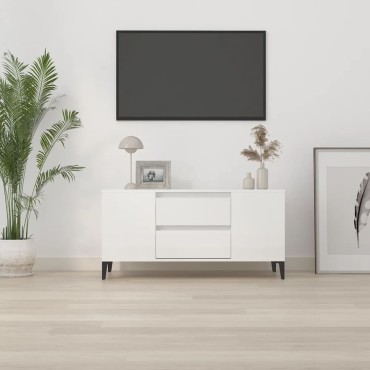 vidaXL Έπιπλο Τηλεόρασης Γυαλ. Λευκό 102x44,5x50cmΕπεξεργασμένο Ξύλο