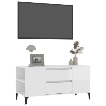 vidaXL Έπιπλο Τηλεόρασης Γυαλ. Λευκό 102x44,5x50cmΕπεξεργασμένο Ξύλο