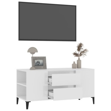 vidaXL Έπιπλο Τηλεόρασης Γυαλ. Λευκό 102x44,5x50cmΕπεξεργασμένο Ξύλο