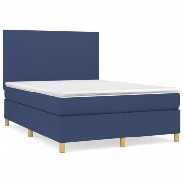 vidaXL Κρεβάτι Boxspring με Στρώμα Μπλε 140x200cm Υφασμάτινο 1 τεμ. - Διπλό