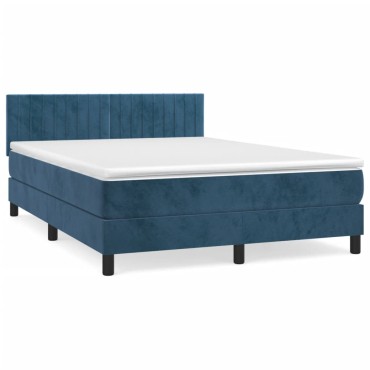 vidaXL Κρεβάτι Boxspring με Στρώμα Σκούρο Μπλε 140x200 εκ. Βελούδινο