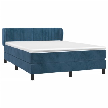 vidaXL Κρεβάτι Boxspring με Στρώμα Σκούρο Μπλε 140x200 εκ. Βελούδινο