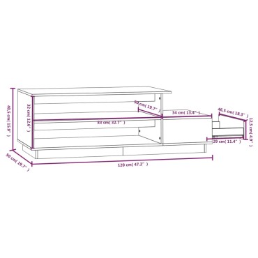 vidaXL Τραπεζάκι Σαλονιού 120x50x40,5cm από Μασίφ Ξύλο Πεύκου 1 τεμ.