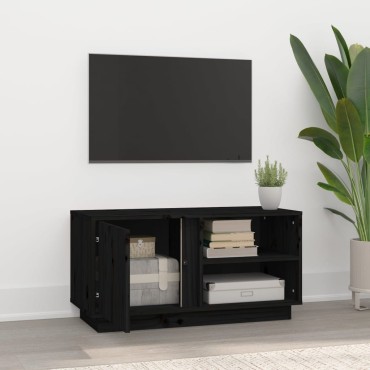 vidaXL Έπιπλο Τηλεόρασης Μαύρο 80x35x40,5cm από Μασίφ Ξύλο Πεύκου