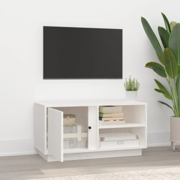 vidaXL Έπιπλο Τηλεόρασης Λευκό 80x35x40,5cm από Μασίφ Ξύλο Πεύκου