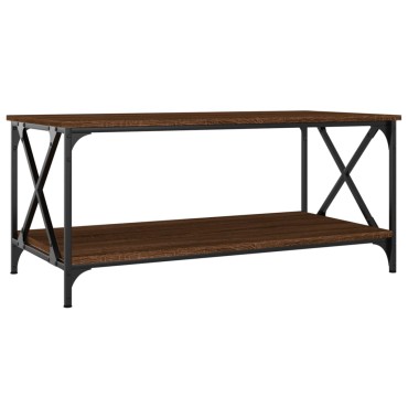 vidaXL Τραπεζάκι Σαλονιού Καφέ Δρυς 100x50x45cm Επεξ. Ξύλο + Σίδηρος 1 τεμ.