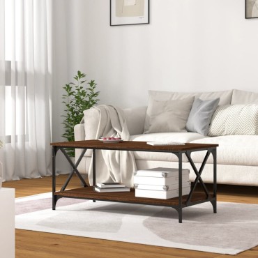 vidaXL Τραπεζάκι Σαλονιού Καφέ Δρυς 100x50x45cm Επεξ. Ξύλο + Σίδηρος 1 τεμ.