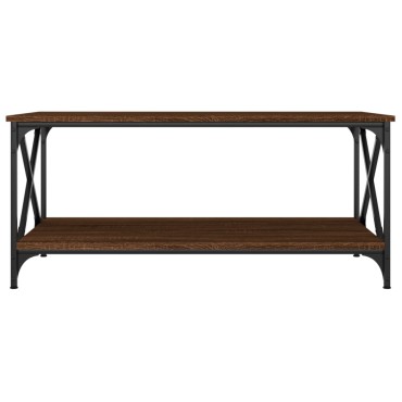 vidaXL Τραπεζάκι Σαλονιού Καφέ Δρυς 100x50x45cm Επεξ. Ξύλο + Σίδηρος 1 τεμ.