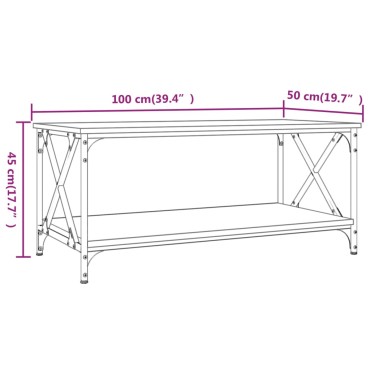 vidaXL Τραπεζάκι Σαλονιού Καφέ Δρυς 100x50x45cm Επεξ. Ξύλο + Σίδηρος 1 τεμ.