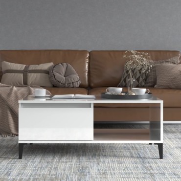 vidaXL Τραπεζάκι Σαλονιού Γυαλ. Λευκό 90x50x36,5cm Επεξεργ. Ξύλο 1 τεμ.