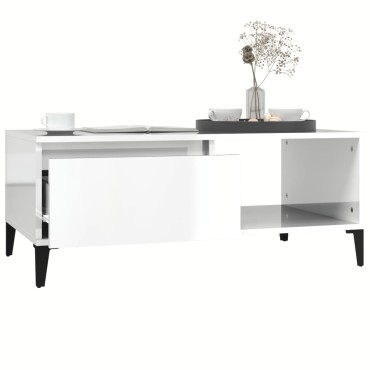 vidaXL Τραπεζάκι Σαλονιού Γυαλ. Λευκό 90x50x36,5cm Επεξεργ. Ξύλο 1 τεμ.