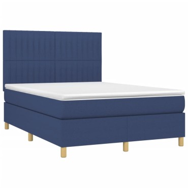 vidaXL Κρεβάτι Boxspring με Στρώμα & LED Μπλε 140x200 εκ. Υφασμάτινο