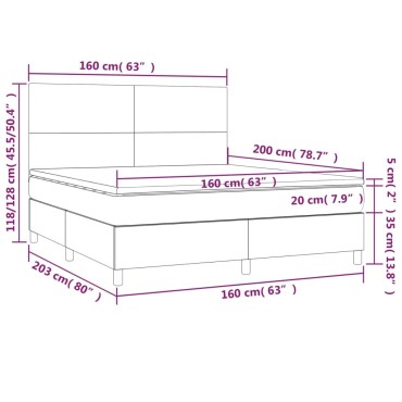 vidaXL Κρεβάτι Boxspring με Στρώμα & LED Taupe 160x200 εκ. Υφασμάτινο