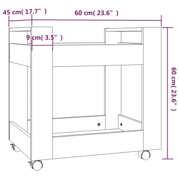 vidaXL Τρόλεϊ Γραφείου Καφέ Δρυς 60x45x60cm από Επεξεργασμένο Ξύλο