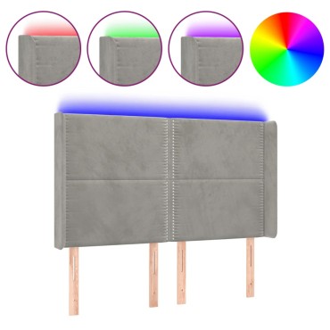 vidaXL Κεφαλάρι Κρεβατιού LED Ανοιχτό Γκρι 147x16x118/128cm Βελούδινο 1 τεμ.