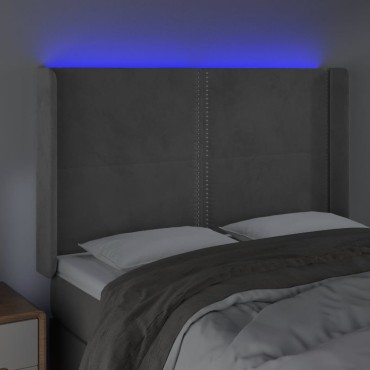 vidaXL Κεφαλάρι Κρεβατιού LED Ανοιχτό Γκρι 147x16x118/128cm Βελούδινο 1 τεμ.