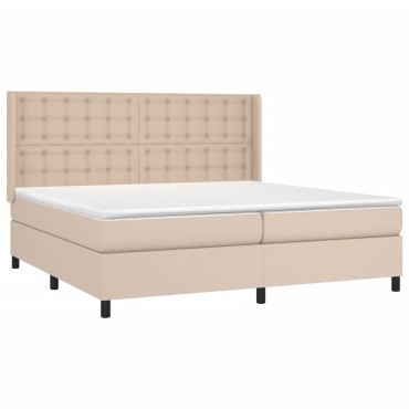 vidaXL Κρεβάτι Boxspring Στρώμα&LED Καπουτσίνο 200x200 εκ. Συνθ. Δέρμα