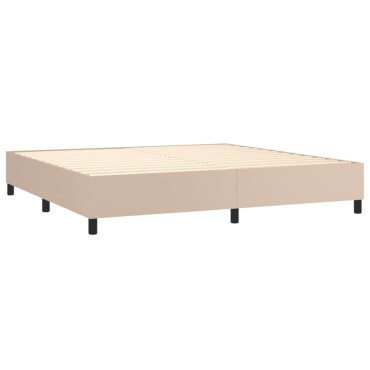 vidaXL Κρεβάτι Boxspring Στρώμα&LED Καπουτσίνο 200x200 εκ. Συνθ. Δέρμα
